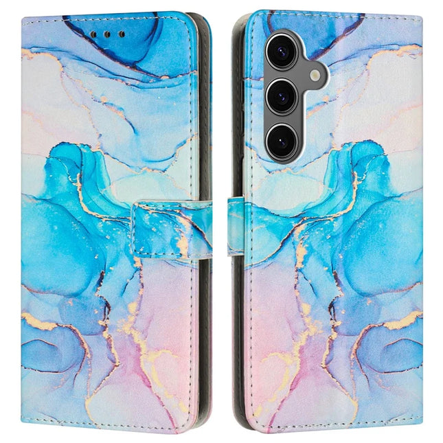 For Samsung Galaxy A05s 4G Stand Case Marble Pattern PU Leather Wallet Phone Cover with Wrist Strap - Pink  /  Green