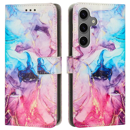 For Samsung Galaxy A05s 4G Stand Case Marble Pattern PU Leather Wallet Phone Cover with Wrist Strap - Pink  /  Purple