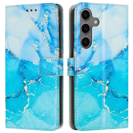 For Samsung Galaxy A05s 4G Stand Case Marble Pattern PU Leather Wallet Phone Cover with Wrist Strap - Blue  /  Green