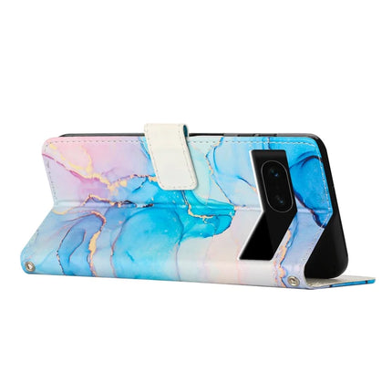For Google Pixel 8a Stand Case Marble Pattern PU Leather Wallet Phone Cover with Wrist Strap