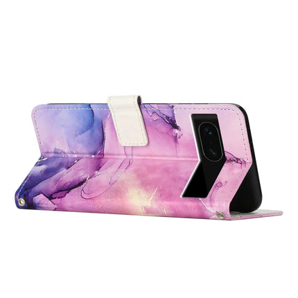 For Google Pixel 8a Stand Case Marble Pattern PU Leather Wallet Phone Cover with Wrist Strap