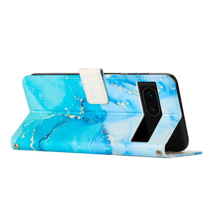 For Google Pixel 8a Stand Case Marble Pattern PU Leather Wallet Phone Cover with Wrist Strap