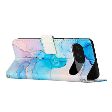 For Google Pixel 9 / 9 Pro Stand Case Marble Pattern PU Leather Wallet Phone Cover with Wrist Strap
