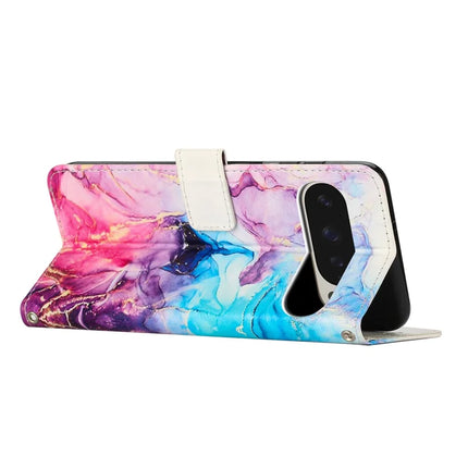 For Google Pixel 9 Pro XL Stand Case Marble Pattern PU Leather Wallet Phone Cover with Wrist Strap