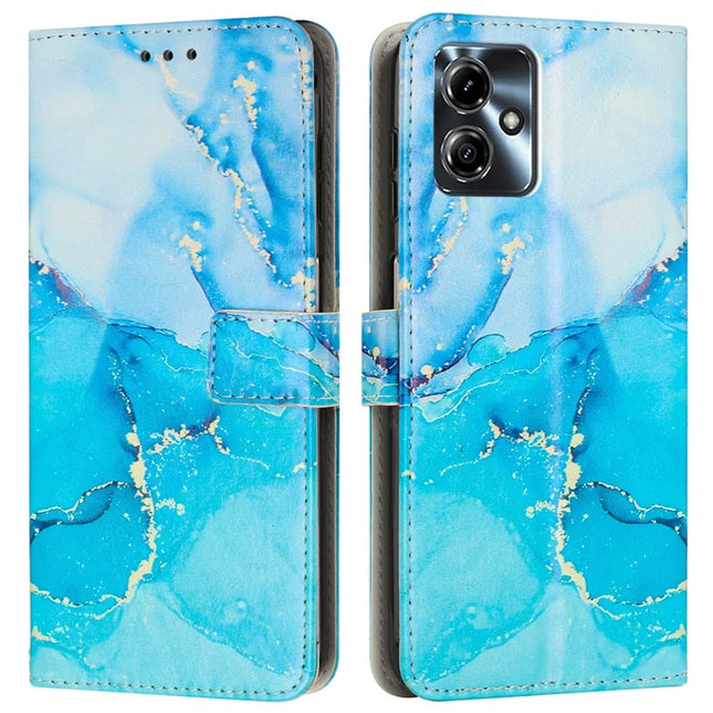 Stand Case for Motorola Moto G54 Power 5G / G14 4G / G54 5G / G64 5G Marble Pattern PU Leather Wallet Phone Cover - Blue  /  Green