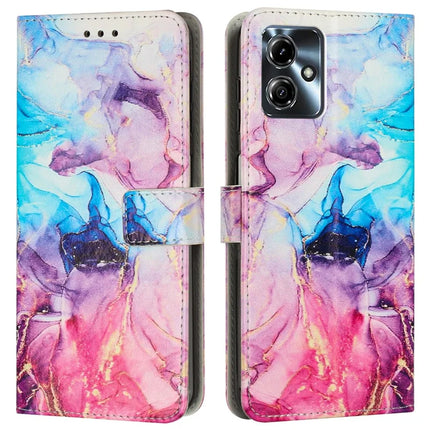 Stand Case for Motorola Moto G54 Power 5G / G14 4G / G54 5G / G64 5G Marble Pattern PU Leather Wallet Phone Cover - Pink  /  Purple