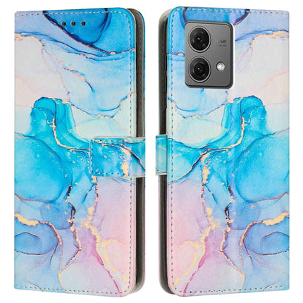 For Motorola Moto G84 5G Stand Case Marble Pattern PU Leather Wallet Phone Cover with Wrist Strap - Pink  /  Green