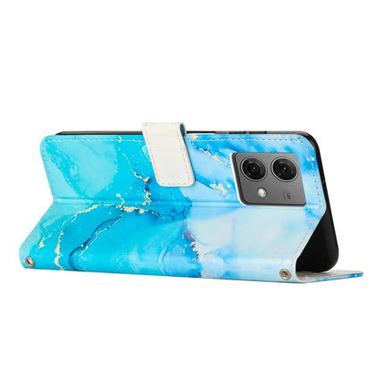 For Motorola Moto G84 5G Stand Case Marble Pattern PU Leather Wallet Phone Cover with Wrist Strap