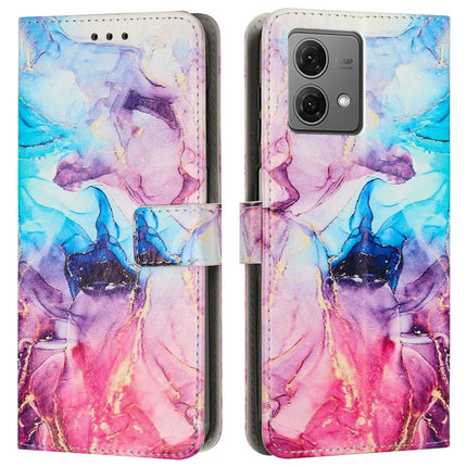 For Motorola Moto G84 5G Stand Case Marble Pattern PU Leather Wallet Phone Cover with Wrist Strap - Pink  /  Purple