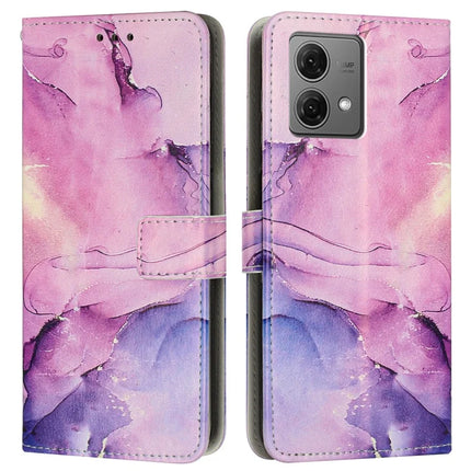 For Motorola Moto G84 5G Stand Case Marble Pattern PU Leather Wallet Phone Cover with Wrist Strap - Purple