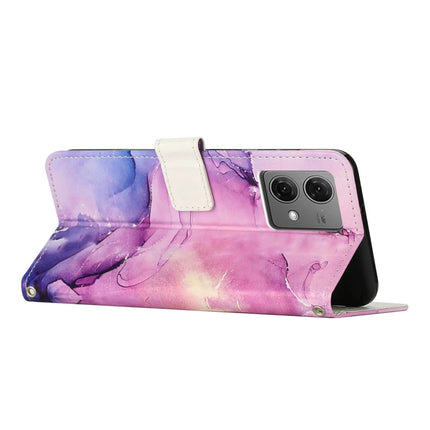 For Motorola Moto G84 5G Stand Case Marble Pattern PU Leather Wallet Phone Cover with Wrist Strap