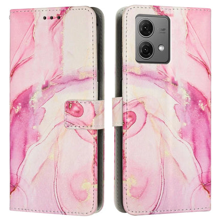 For Motorola Moto G84 5G Stand Case Marble Pattern PU Leather Wallet Phone Cover with Wrist Strap - Rose Gold