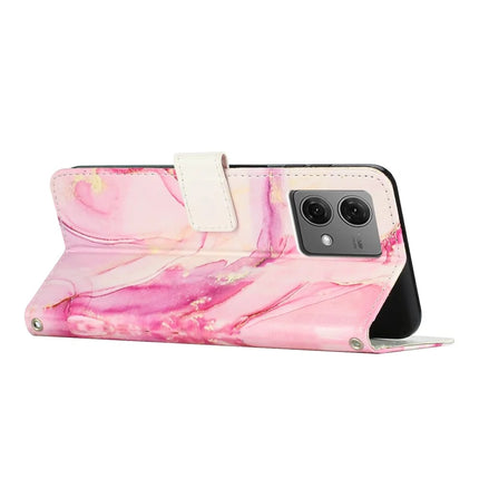 For Motorola Moto G84 5G Stand Case Marble Pattern PU Leather Wallet Phone Cover with Wrist Strap