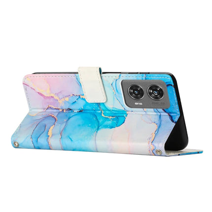 For Motorola Moto G35 5G Stand Case Marble Pattern PU Leather Wallet Phone Cover with Wrist Strap