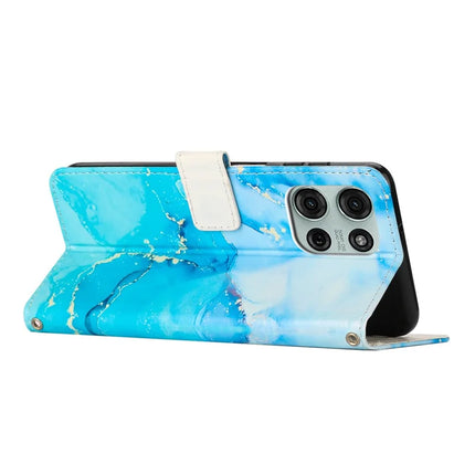 For Motorola Moto G75 5G Stand Case Marble Pattern PU Leather Wallet Phone Cover with Wrist Strap