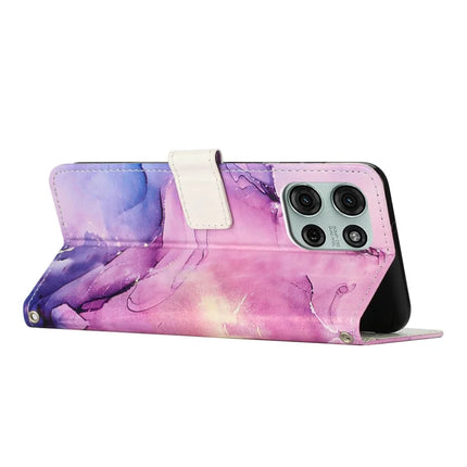 For Motorola Moto G75 5G Stand Case Marble Pattern PU Leather Wallet Phone Cover with Wrist Strap