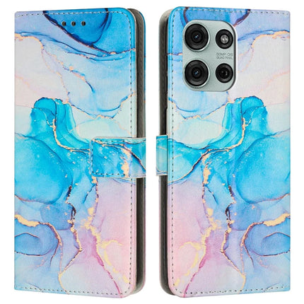 For Motorola Moto G75 5G Stand Case Marble Pattern PU Leather Wallet Phone Cover with Wrist Strap - Pink  /  Green