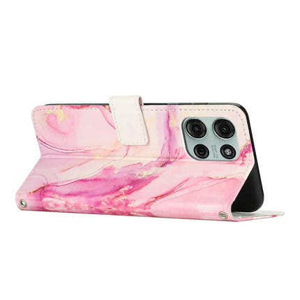 For Motorola Moto G75 5G Stand Case Marble Pattern PU Leather Wallet Phone Cover with Wrist Strap