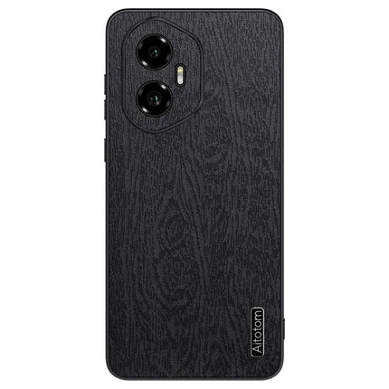 For Honor 300 Case Wood Texture PU Leather Coated PC TPU Phone Cover - Black