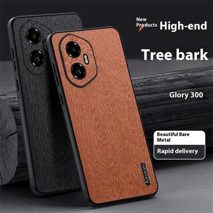 For Honor 300 Case Wood Texture PU Leather Coated PC TPU Phone Cover