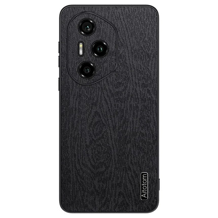 For Honor 300 Pro Case Wood Texture PU Leather Coated PC TPU Phone Cover - Black