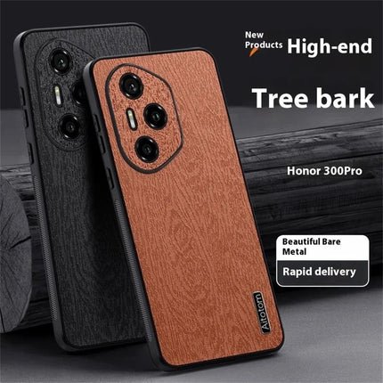 For Honor 300 Pro Case Wood Texture PU Leather Coated PC TPU Phone Cover