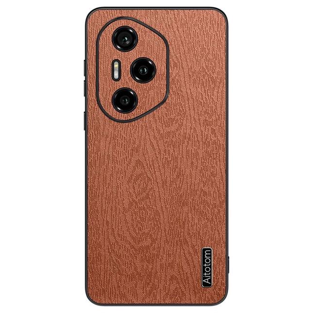 For Honor 300 Pro Case Wood Texture PU Leather Coated PC TPU Phone Cover - Brown