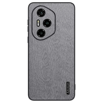 For Honor 300 Pro Case Wood Texture PU Leather Coated PC TPU Phone Cover - Grey