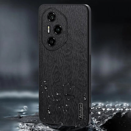 For Honor 300 Pro Case Wood Texture PU Leather Coated PC TPU Phone Cover