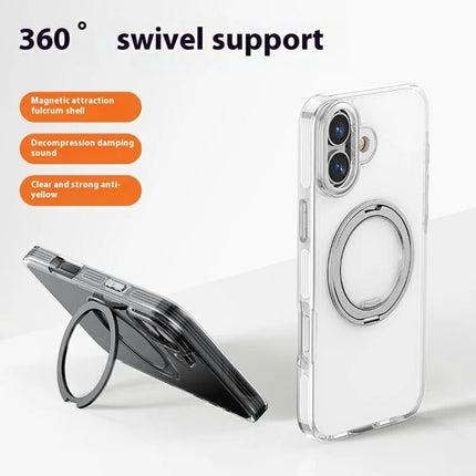 For iPhone 16 Plus Case Compatible with MagSafe Gear Fulcrum Kickstand Electroplating Lens Frame PC + TPU Phone Cover