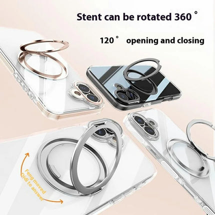 For iPhone 16 Plus Case Compatible with MagSafe Gear Fulcrum Kickstand Electroplating Lens Frame PC + TPU Phone Cover