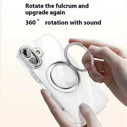 For iPhone 16 Plus Case Compatible with MagSafe Gear Fulcrum Kickstand Electroplating Lens Frame PC + TPU Phone Cover