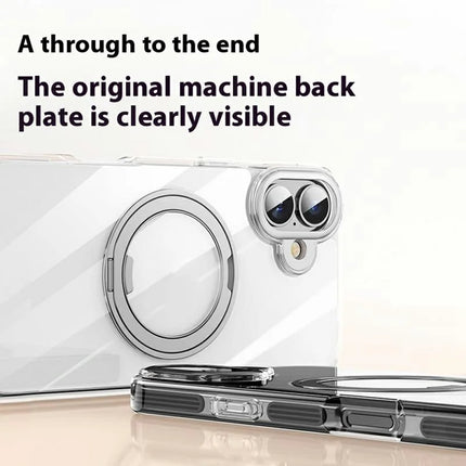 For iPhone 16 Plus Case Compatible with MagSafe Gear Fulcrum Kickstand Electroplating Lens Frame PC + TPU Phone Cover