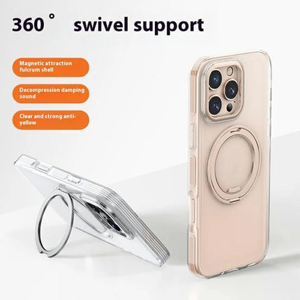 For iPhone 16 Pro Max Case Compatible with MagSafe Gear Fulcrum Kickstand Electroplating Lens Frame PC + TPU Phone Cover