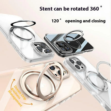 For iPhone 16 Pro Max Case Compatible with MagSafe Gear Fulcrum Kickstand Electroplating Lens Frame PC + TPU Phone Cover