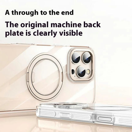 For iPhone 16 Pro Max Case Compatible with MagSafe Gear Fulcrum Kickstand Electroplating Lens Frame PC + TPU Phone Cover