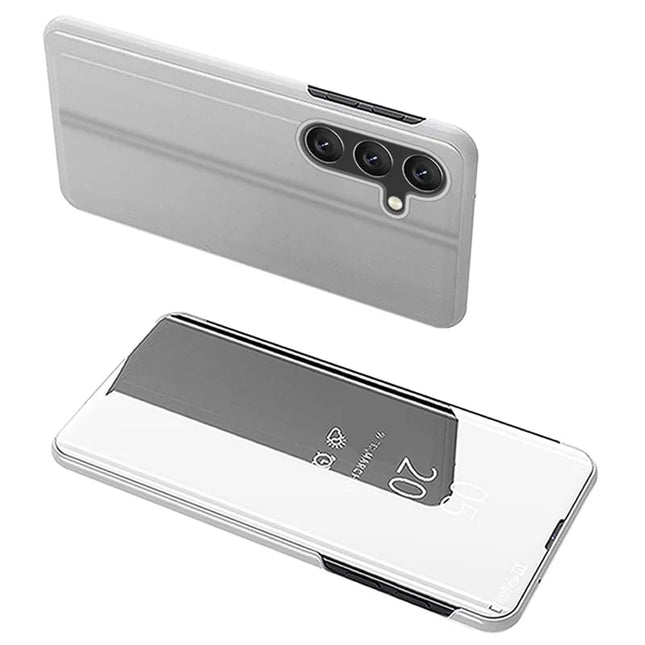 For Samsung Galaxy A56 5G Case View Window Stand Leather Flip Phone Cover - Silver