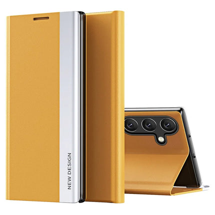 For Samsung Galaxy A56 5G Case Antidrop Leather Phone Cover with Stand - Yellow