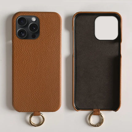 ShopCaseCart Slim Lightweight iPhone 15 Pro Protective cover with Lanyard Genuine Cow Leather PC Phone Back Guard
