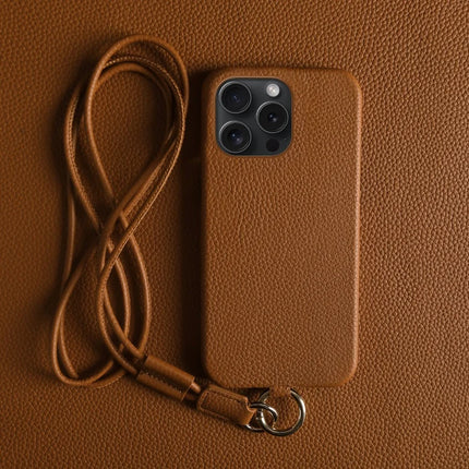 ShopCaseCart Slim Lightweight iPhone 15 Pro Protective cover with Lanyard Genuine Cow Leather PC Phone Back Guard