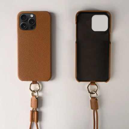 ShopCaseCart Slim Lightweight iPhone 15 Pro Protective cover with Lanyard Genuine Cow Leather PC Phone Back Guard