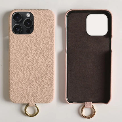 ShopCaseCart Slim Lightweight iPhone 15 Pro Protective cover with Lanyard Genuine Cow Leather PC Phone Back Guard