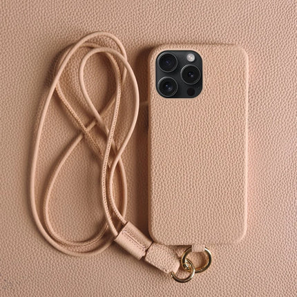 ShopCaseCart Slim Lightweight iPhone 15 Pro Protective cover with Lanyard Genuine Cow Leather PC Phone Back Guard