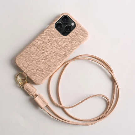 ShopCaseCart Slim Lightweight iPhone 15 Pro Protective cover with Lanyard Genuine Cow Leather PC Phone Back Guard