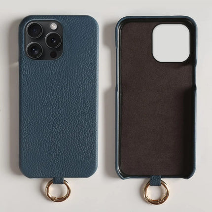 ShopCaseCart Slim Lightweight iPhone 15 Pro Protective cover with Lanyard Genuine Cow Leather PC Phone Back Guard