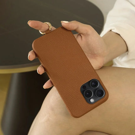 ShopCaseCart Slim Lightweight iPhone 15 Pro Protective cover with Lanyard Genuine Cow Leather PC Phone Back Guard