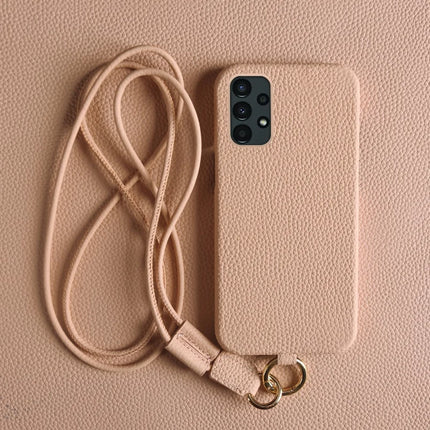 For Samsung Galaxy A13 4G Case with Lanyard Genuine Cow Leather PC Phone Back Cover