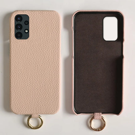 For Samsung Galaxy A13 4G Case with Lanyard Genuine Cow Leather PC Phone Back Cover