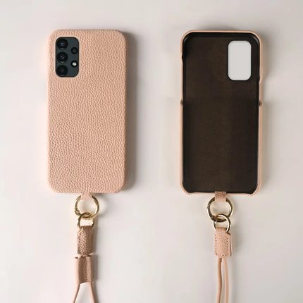 For Samsung Galaxy A13 4G Case with Lanyard Genuine Cow Leather PC Phone Back Cover