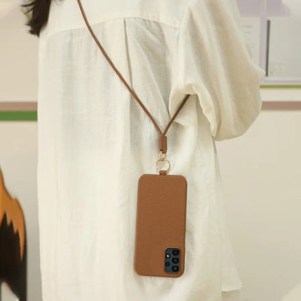 For Samsung Galaxy A13 4G Case with Lanyard Genuine Cow Leather PC Phone Back Cover